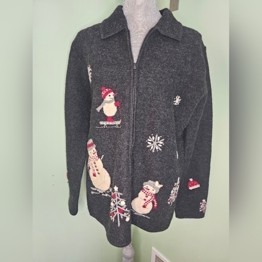 Coldwater Creek | Snowmen | Charcoal | 100% Wool | Jacket | Womens Large